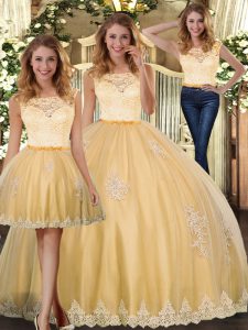 Comfortable Gold Clasp Handle Quinceanera Dresses Lace and Appliques Sleeveless Floor Length