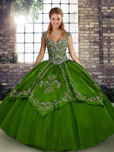 Great Floor Length Ball Gowns Sleeveless Olive Green Ball Gown Prom Dress Lace Up