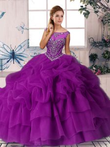 Best Zipper Quinceanera Dresses Purple for Military Ball and Sweet 16 and Quinceanera with Beading and Pick Ups Brush Train