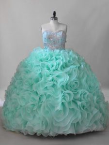 Apple Green Vestidos de Quinceanera Sweetheart Sleeveless Brush Train Lace Up