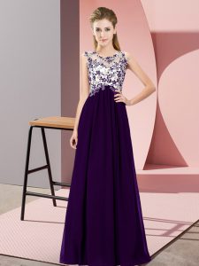 Artistic Purple Chiffon Zipper Scoop Sleeveless Floor Length Quinceanera Dama Dress Beading and Appliques