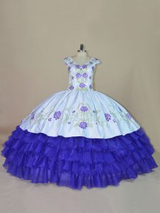 Perfect Blue and Purple Ball Gowns Embroidery and Ruffled Layers Sweet 16 Dresses Lace Up Satin and Organza Sleeveless Floor Length