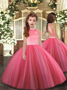 Beading Little Girl Pageant Dress Coral Red Zipper Sleeveless Floor Length