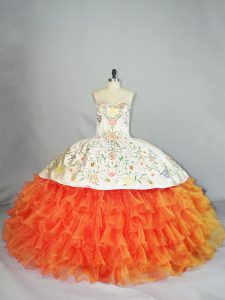 Floor Length Ball Gowns Sleeveless Orange Sweet 16 Dress Lace Up