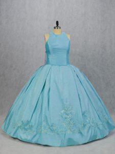 Floor Length Blue Vestidos de Quinceanera Taffeta Sleeveless Embroidery