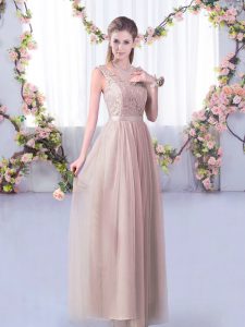 Sophisticated V-neck Sleeveless Tulle Court Dresses for Sweet 16 Lace and Belt Side Zipper
