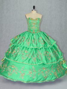 Exceptional Ball Gowns Ball Gown Prom Dress Green Sweetheart Satin and Organza Sleeveless Floor Length Lace Up