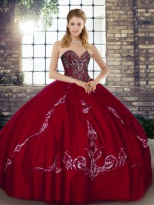 Sweetheart Sleeveless Lace Up Ball Gown Prom Dress Wine Red Tulle
