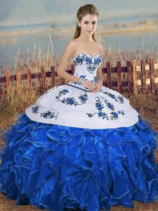 Sleeveless Lace Up Floor Length Embroidery and Ruffles and Bowknot Quinceanera Gowns