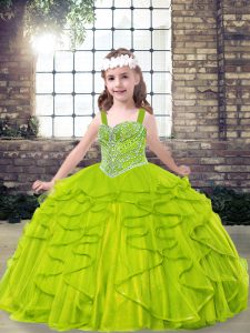 Excellent Ball Gowns Tulle Straps Sleeveless Beading and Ruffles Floor Length Lace Up Little Girl Pageant Dress