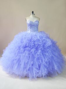 Discount Sleeveless Beading and Ruffles Lace Up Quinceanera Gown