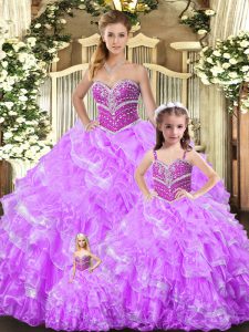 Deluxe Ball Gowns Sweet 16 Quinceanera Dress Lilac Sweetheart Organza Sleeveless Floor Length Lace Up