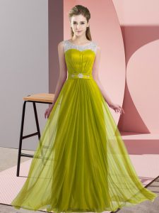 Olive Green Sleeveless Chiffon Lace Up Court Dresses for Sweet 16 for Wedding Party