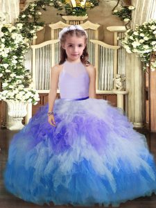 Multi-color Sleeveless Tulle Backless Little Girls Pageant Gowns for Party and Sweet 16 and Wedding Party