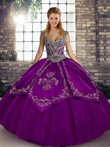 Excellent Purple Sleeveless Beading and Embroidery Floor Length Quinceanera Gown