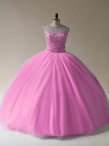 Lovely Baby Pink Scoop Lace Up Beading Sweet 16 Quinceanera Dress Sleeveless