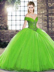 Beauteous Beading 15th Birthday Dress Lace Up Sleeveless Brush Train