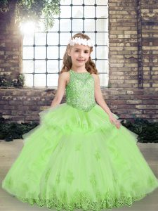 Hot Selling Scoop Sleeveless Kids Formal Wear Floor Length Lace and Appliques Tulle