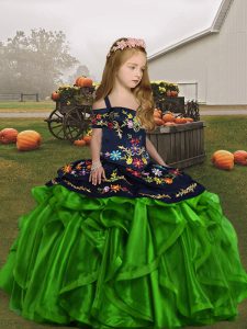 Sleeveless Embroidery and Ruffles Lace Up Little Girls Pageant Gowns