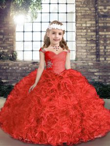 Beauteous Floor Length Ball Gowns Sleeveless Red Little Girl Pageant Dress Lace Up