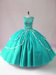 Customized Turquoise Quinceanera Gowns Sweet 16 and Quinceanera with Beading Scoop Sleeveless Zipper