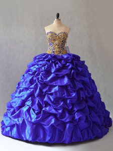 Lace Up Quinceanera Gowns Royal Blue for Sweet 16 and Quinceanera with Beading and Pick Ups Brush Train