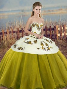 Fantastic Olive Green Quinceanera Dresses Military Ball and Sweet 16 and Quinceanera with Embroidery and Bowknot Sweetheart Sleeveless Lace Up