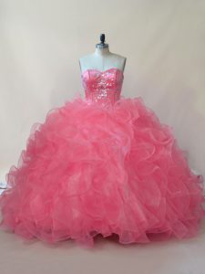 Eye-catching Sleeveless Beading and Ruffles Lace Up Quince Ball Gowns