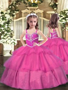 Sleeveless Beading and Ruffled Layers Lace Up Girls Pageant Dresses