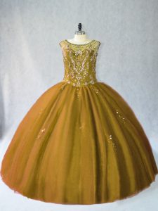 Brown Sleeveless Tulle Lace Up Quinceanera Dresses for Sweet 16 and Quinceanera