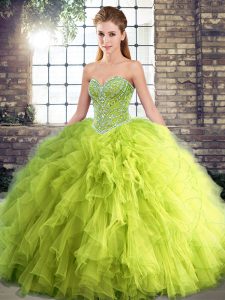 Popular Floor Length Ball Gowns Sleeveless Yellow Green Quince Ball Gowns Lace Up
