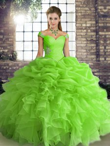 High Class Off The Shoulder Lace Up Beading and Ruffles and Pick Ups 15th Birthday Dress Sleeveless