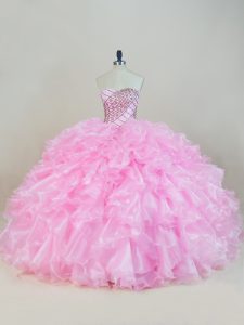 Wonderful Floor Length Ball Gowns Sleeveless Baby Pink Quinceanera Dresses Lace Up