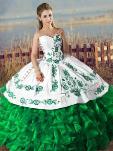 Exceptional Dark Green Quinceanera Gowns Satin and Organza Embroidery and Ruffles