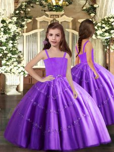Floor Length Purple Little Girls Pageant Gowns Sleeveless Lace Up