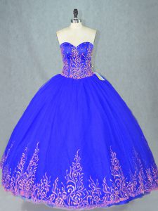Unique Blue Lace Up Sweet 16 Dresses Beading Sleeveless Floor Length