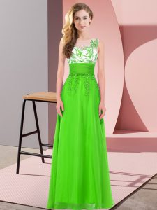 Shining Chiffon Backless Scoop Sleeveless Floor Length Quinceanera Court of Honor Dress Appliques
