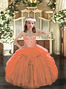 Excellent Orange Halter Top Neckline Beading and Ruffles Pageant Gowns For Girls Sleeveless Lace Up