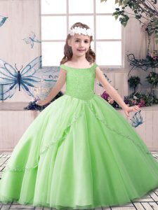 Sweet Lace Up Girls Pageant Dresses Beading Sleeveless Floor Length