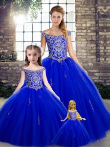 High Class Royal Blue Off The Shoulder Lace Up Beading Vestidos de Quinceanera Sleeveless