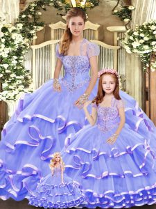 Organza Sleeveless Floor Length Quinceanera Gown and Beading and Ruffled Layers