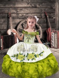 Ball Gowns Little Girl Pageant Dress Olive Green Off The Shoulder Organza Sleeveless Floor Length Lace Up