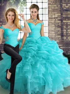 Floor Length Two Pieces Sleeveless Aqua Blue 15th Birthday Dress Lace Up