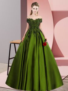 Olive Green Off The Shoulder Neckline Lace Ball Gown Prom Dress Sleeveless Zipper
