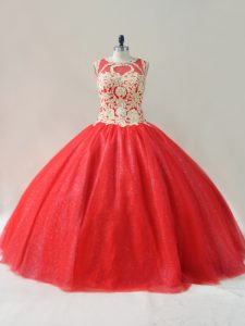 Comfortable Floor Length Ball Gowns Sleeveless Red Sweet 16 Dresses Lace Up