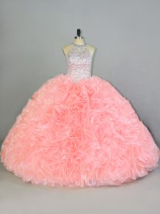 Ball Gowns Sleeveless Peach Sweet 16 Dresses Lace Up