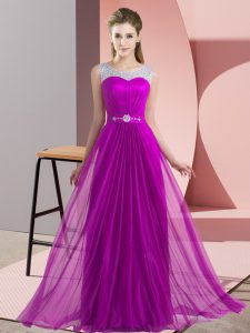 Colorful Sleeveless Floor Length Beading Lace Up Quinceanera Dama Dress with Purple