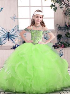 Stylish Floor Length Lace Up Girls Pageant Dresses for Party and Sweet 16 and Wedding Party with Beading and Ruffles