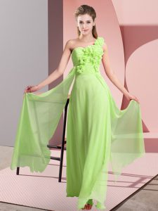 Luxurious Yellow Green One Shoulder Lace Up Hand Made Flower Quinceanera Court of Honor Dress Sleeveless
