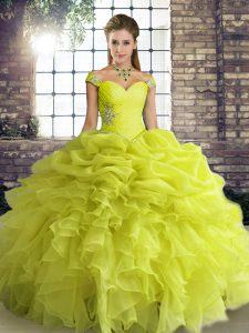 Yellow Green Sleeveless Beading and Ruffles and Pick Ups Floor Length Sweet 16 Dress